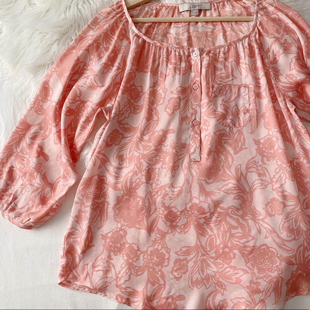 LOFT • Silky Pink and White Blouse